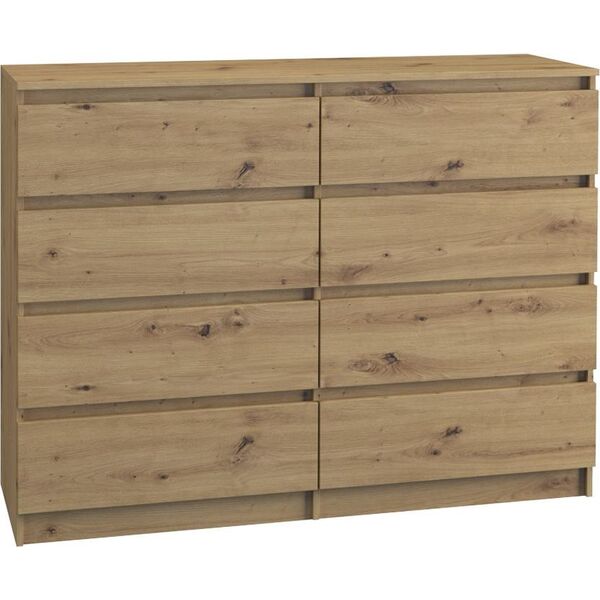 Topeshop DUŻA KOMODA MALWA M8 120CM DĄB ARTISAN 8 SZUFLAD