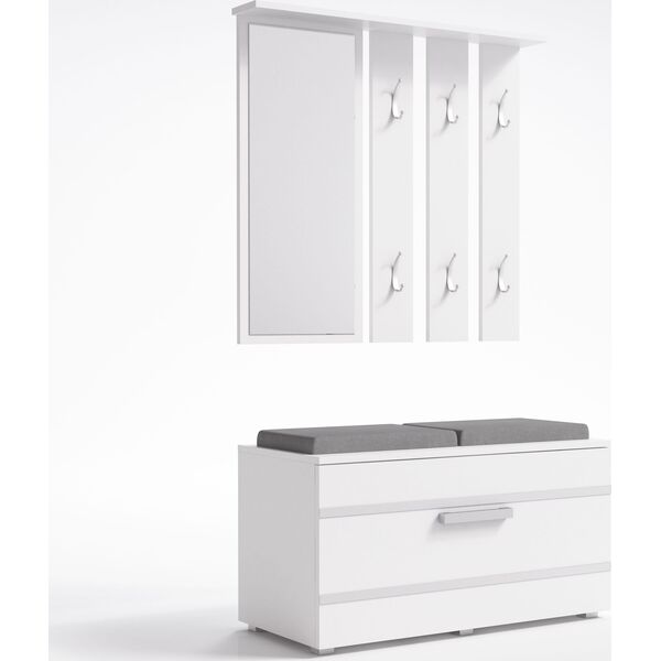 Topeshop GARDEROBA OPAL II WIESZAK LUSTRO SZAFKA NA BUTY / BIEL