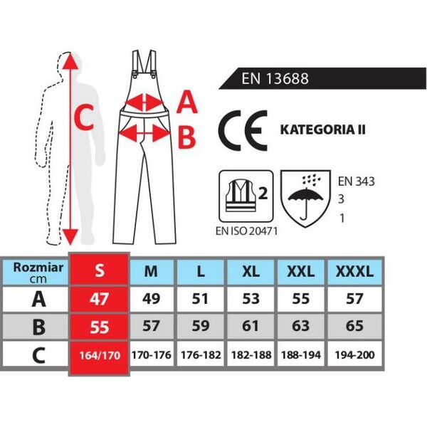 Dedra spodnie ocieplane odblaskowe ogrodniczki rozmiar XXL, żółte (BH80SO1-XXL)