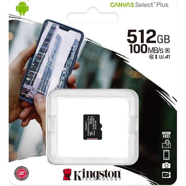 Karta Kingston Canvas Select Plus MicroSD 512 GB Class 10 UHS-I/U3 A1 V30 (SDCS2/512GBSP)