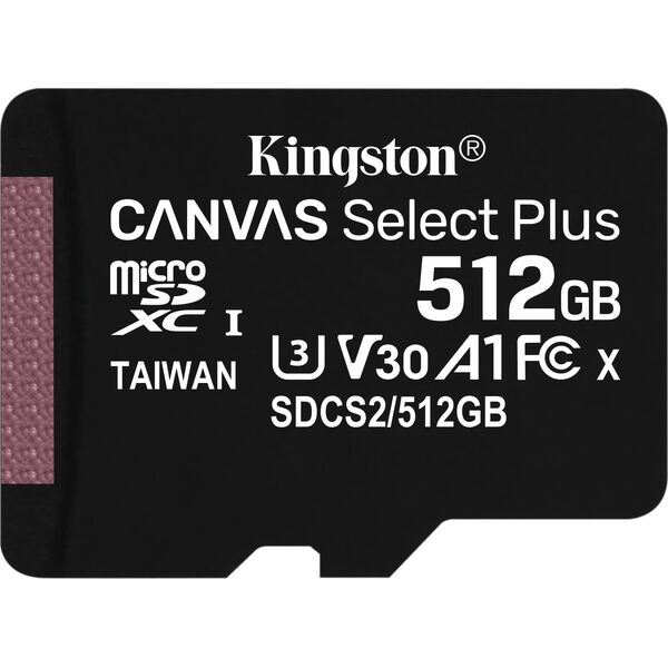 Karta Kingston Canvas Select Plus MicroSD 512 GB Class 10 UHS-I/U3 A1 V30 (SDCS2/512GBSP)