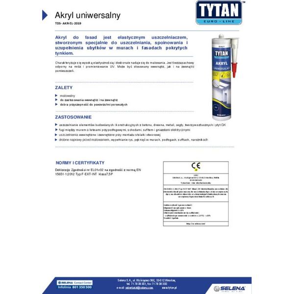 Tytan AKRYL EURO-LINE 280ML BIAŁY