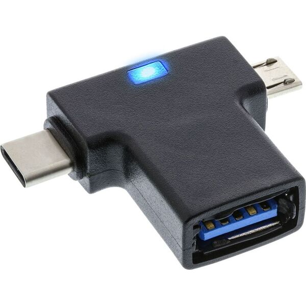 Adapter USB InLine microUSB - USB + USB-C Czarny  (35804)