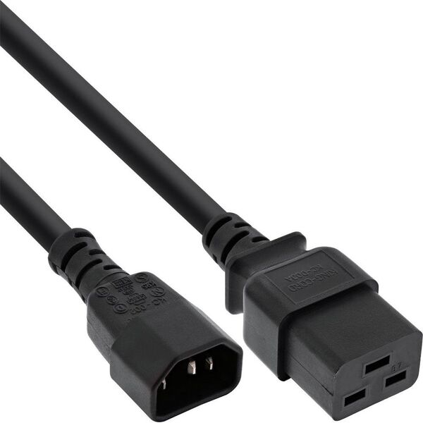 Kabel zasilający InLine InLine Kabel zasilacza, IEC-60320 C14 do C19, 3x1,5mm2, max. 10A, czarny, 0,5 m