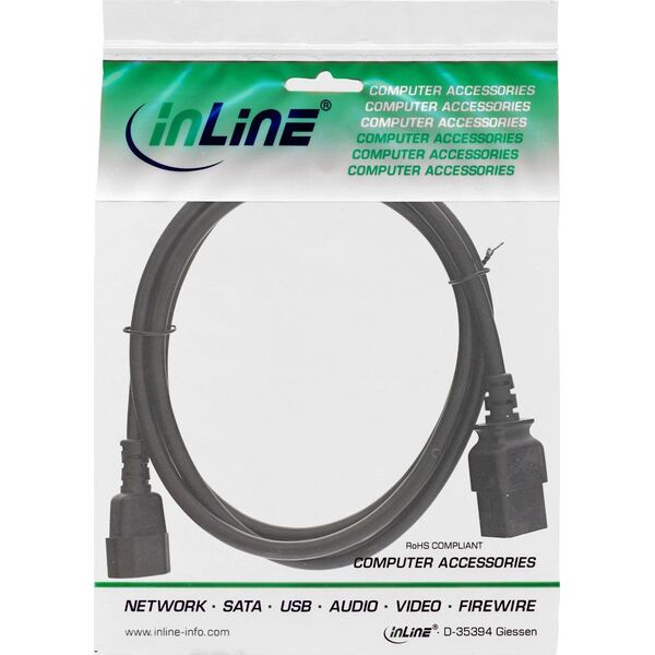 Kabel zasilający InLine InLine Kabel zasilacza, IEC-60320 C14 do C19, 3x1,5mm2, max. 10A, czarny, 0,5 m