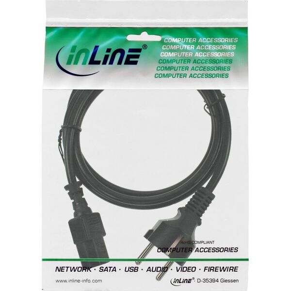 Kabel zasilający InLine InLine Kabel zasilający, Schutz kontakt prosty do 3pin IEC C13, czarny, H05VV-F, 3x0,75 mm2, 0,3 m