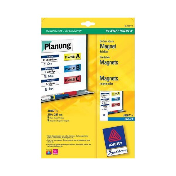 Staples AVERY Etykiety Magnetyczne Samoprzylegające 210x297mm, 5 Arkuszy