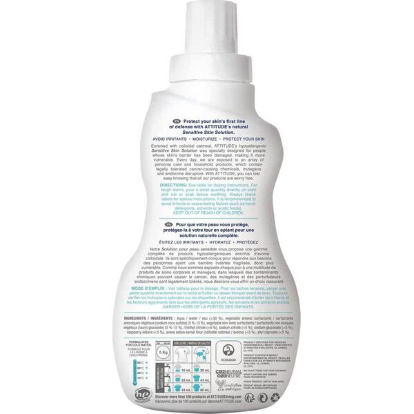Attitude Sensitive Skin Baby, Delikatny płyn do prania tkanin dziecięcych, 35 prań, 1L