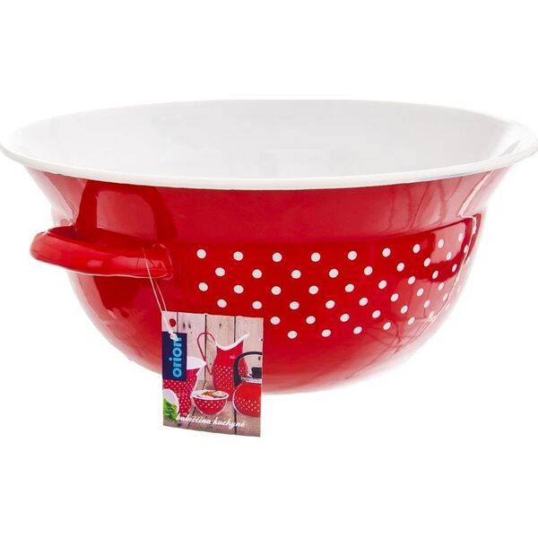 Orion Miska emaliowana retro CZERWONA W GROCHY 34 cm