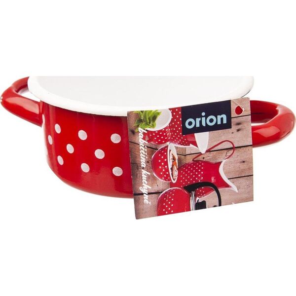 Orion Garnek / garnuszek emaliowany 0,6L GROCHY czerwony uniwersalny