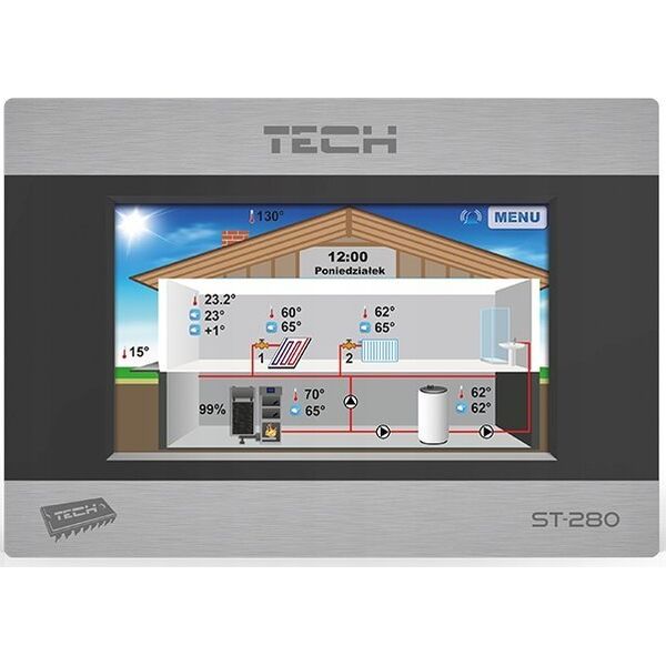 Tech Sterownik pokojowy ST-280 z komunikacją RS, czarny