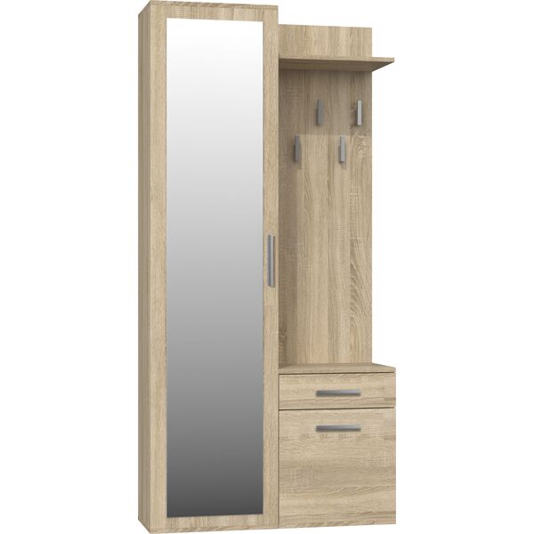 Topeshop GARDEROBA DUO SZAFA LUSTRO WIESZAK DĄB SONOMA