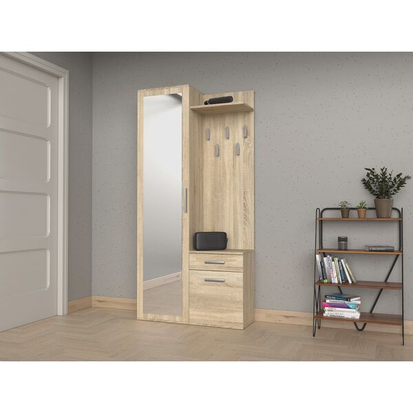 Topeshop GARDEROBA DUO SZAFA LUSTRO WIESZAK DĄB SONOMA