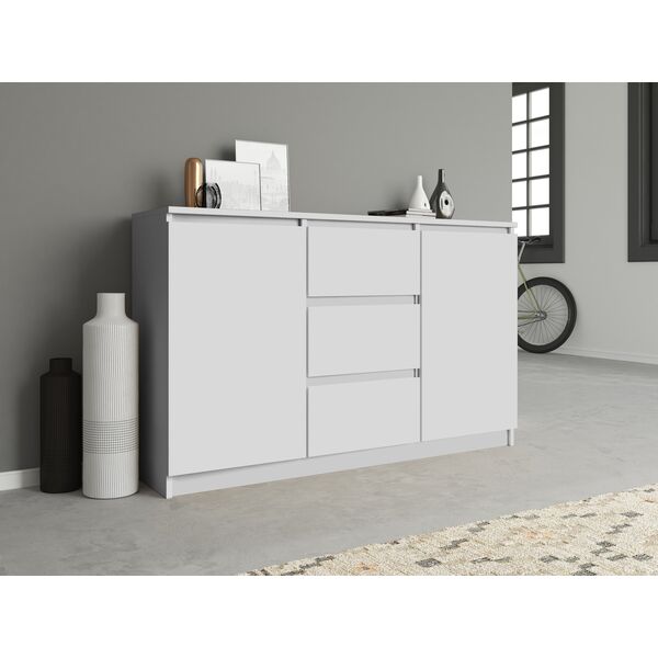 Topeshop KOMODA 2D3S 120CM BIEL 3 SZUFLADY 2 DRZWI SALON