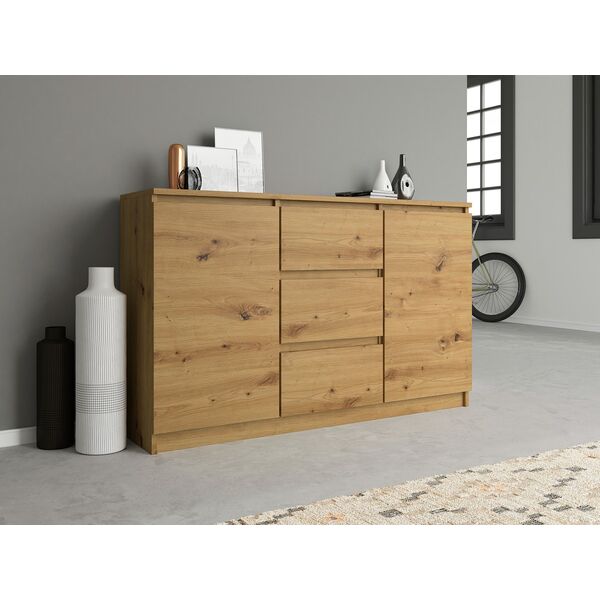 Topeshop KOMODA 2D3S 120CM DĄB ARTISAN 3 SZUFLADY 2 DRZWI SALON