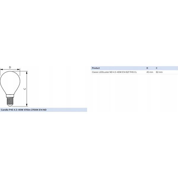 Philips ŻAR.LEDLUSTER ND 4.3W=40W E14 827 P45 CL