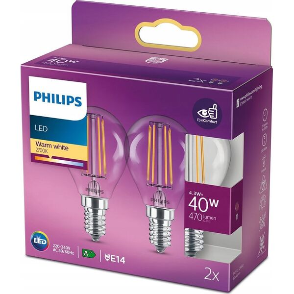 Philips ŻAR.LEDLUSTER ND 4.3W=40W E14 827 P45 CL