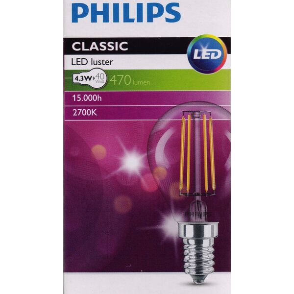 Philips ŻAR.LEDLUSTER ND 4.3W=40W E14 827 P45 CL
