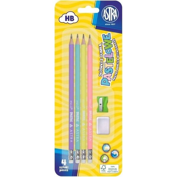 Astra Ołówek pastel HB z miarką 4szt +gumka+ temp. ASTRA