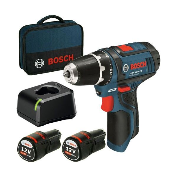 Wiertarko-wkrętarka Bosch GSR 12V-15 12 V 2 x akumulator 2 Ah (060186810F)