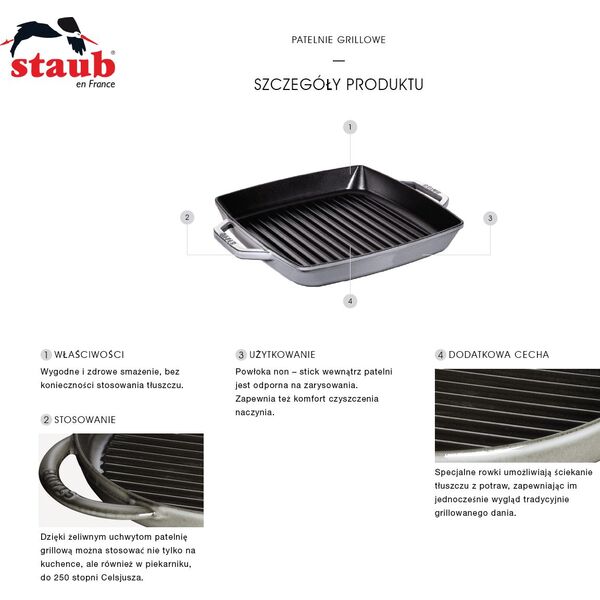 Patelnia STAUB grillowa Żeliwna 24cm