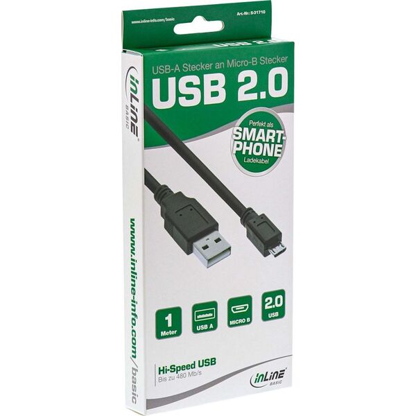 Kabel USB InLine USB-A - microUSB 1 m Czarny (S-31710)