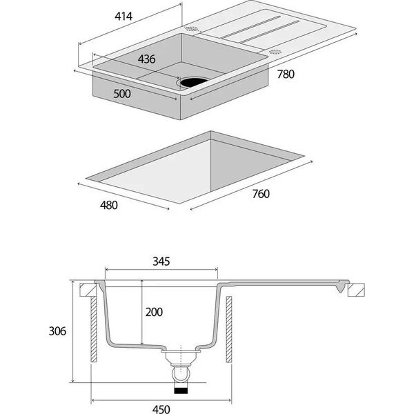 Zlewozmywak Concept DG10C45bc Zlewozmywak kuchenny granitowy z ociekaczem CZARNY