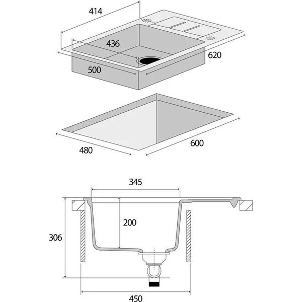 Zlewozmywak Concept DG05C45dg  kuchenny granitowy z ociekaczem CIEMNO SZARY