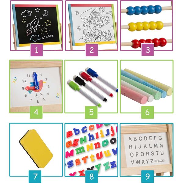 Ricokids Duża magnetyczna kredowa tablica obrotowa z zegarem Ricokids - wielokolorowa