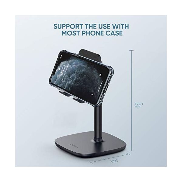 Podstawka Ugreen UGREEN stojak na telefon stacjonarny uchwyt na telefon regulowany uchwyt na telefon stojak na smartfona kompatybilny z iPhone 11 Pro X 8 Plus, Samsung M30s M20 S10, Huawei P30 Pro P20 Pro, iPad Mini 2 3 4 Czarny