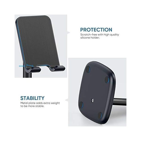 Podstawka Ugreen UGREEN stojak na telefon stacjonarny uchwyt na telefon regulowany uchwyt na telefon stojak na smartfona kompatybilny z iPhone 11 Pro X 8 Plus, Samsung M30s M20 S10, Huawei P30 Pro P20 Pro, iPad Mini 2 3 4 Czarny