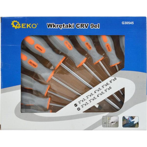 Geko Wkrętaki CRV 9el. GEKO(szaro-pomarańcz)(20)
