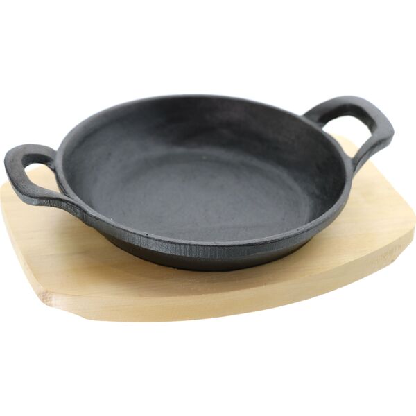 Patelnia Cast Iron Ketinė keptuvė su mediniu padėkliuku, 15,5 cm