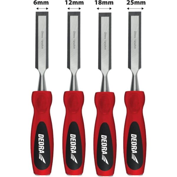 Dedra Zestaw dłut 4szt:6,12,18,25mm, stal CrV, dwumat.uchwyt