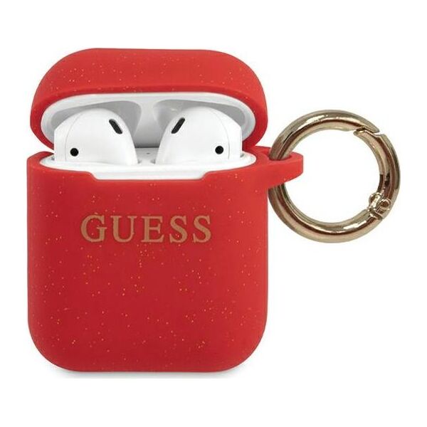 Guess Etui ochronne GUACCSILGLRE Silicone Glitter do AirPods 1/2 czerwone