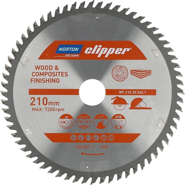 Norton Clipper NORTON PIŁA TARCZOWA 210mm x 30mm x 64z DREWNO I KOMPOZYTY ATB (2,8 / 1,8) N70184608098