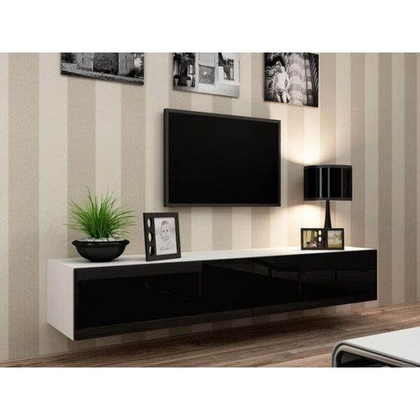 Cama Meble Szafka RTV VIGO '180' 30/180/40 biały/czarny połysk