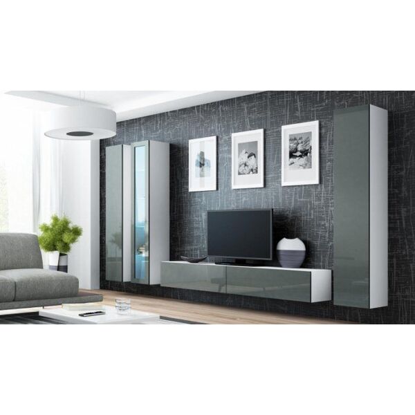 Cama Meble Szafka RTV VIGO '180' 30/180/40 biały/szary połysk
