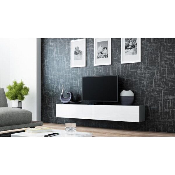 Cama Meble Szafka RTV VIGO '180' 30/180/40 szary/biały połysk