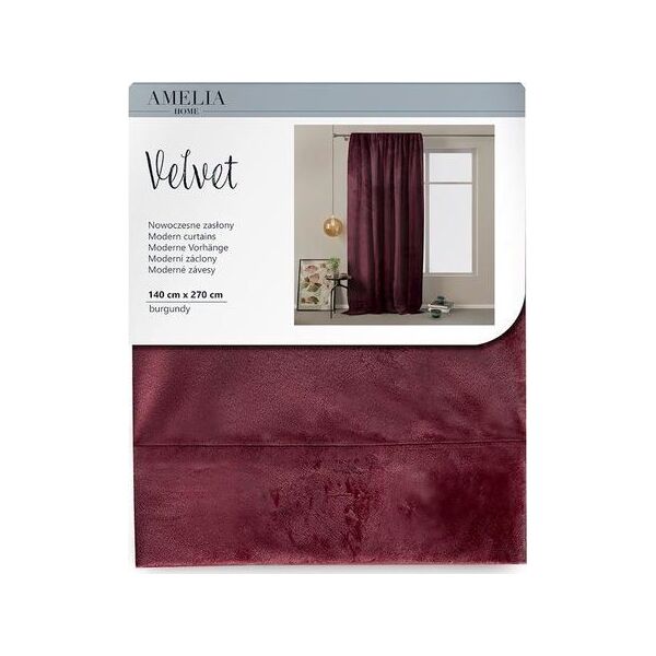AmeliaHome Zasłona Velvet na taśmie Burgund 140X270