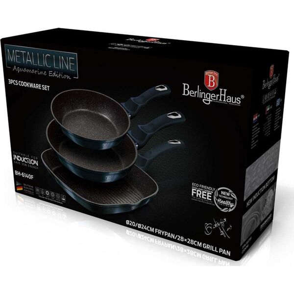Patelnia Berlinger Haus grillowa Żeliwna 20 24 28cm 3szt.