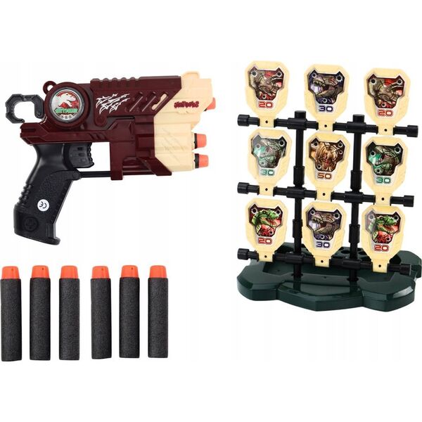 LeanToys Zestaw Pistolet Z Tarczą Strzałki Piankowe Dinozaury Brązowy