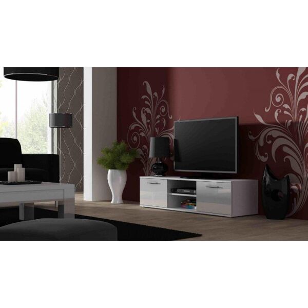 Cama Meble Szafka RTV SOHO 140 biały/ biały połysk
