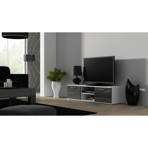 Cama Meble Szafka RTV SOHO 140 biały/ szary połysk