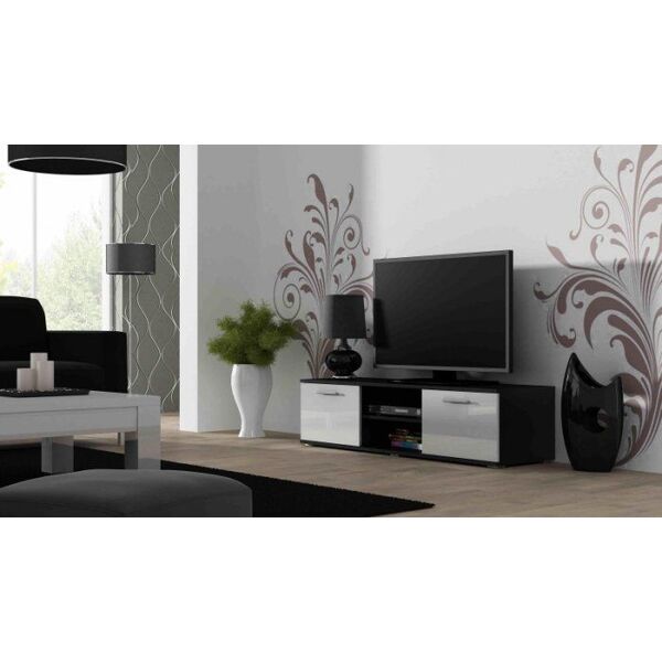 Cama Meble Szafka RTV SOHO 140 czarny/ biały połysk