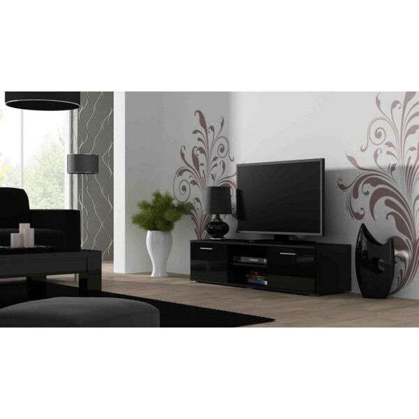 Cama Meble Szafka RTV SOHO 140 czarny/ czarny połysk