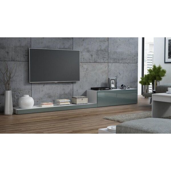 Cama Meble Szafka RTV LIFE 300/42/35 biały/ szary połysk