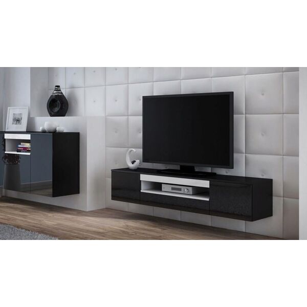 Cama Meble Szafka RTV VIVA 180 czarny/ czarny połysk+ biały
