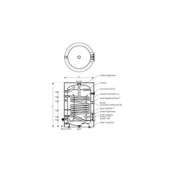 Galmet PODGRZ. 400L EM W/SPIR. STOJĄCY SGW(S) TOWER, POLIURETAN, SKAY, V.2 // OG.G.26-408000N