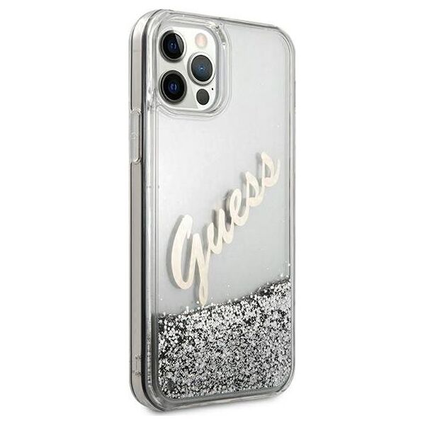 Guess Etui Guess GUHCP12LGLVSSI Apple iPhone 12 Pro Max srebrny/silver hardcase Glitter Vintage Script